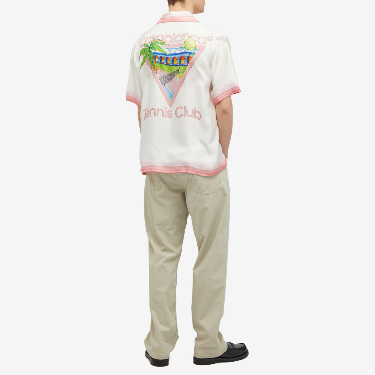 Casablanca Men's Tennis Club Short Sleeve Silk Shirt in White