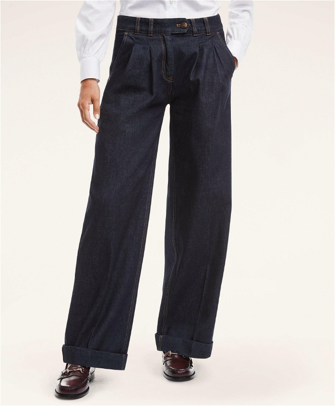 Photo: Brooks Brothers Women's Wide Leg Denim Trousers | Deep Indigo