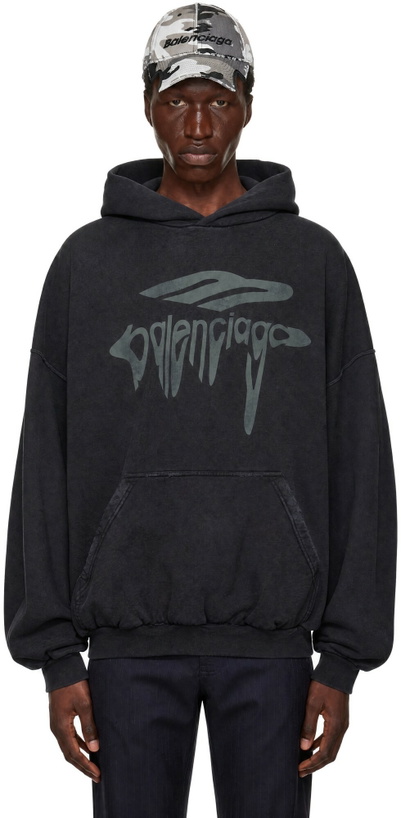Photo: Balenciaga Black Faded 3B Liquified Molleton Arch Hoodie