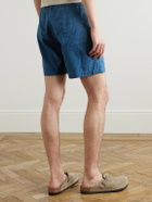 Portuguese Flannel - Straight-Leg Embroidered Ramie Drawstring Shorts - Blue