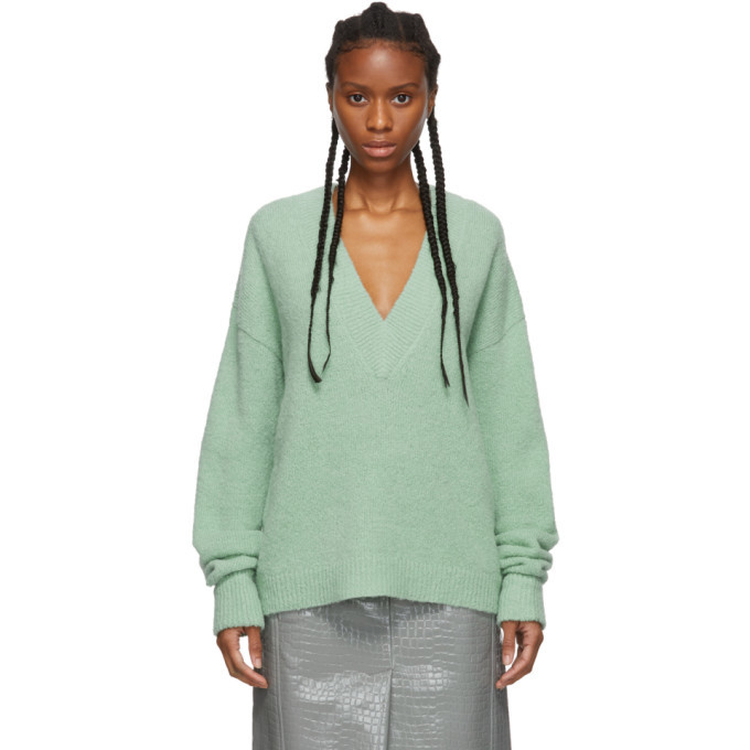 Photo: Tibi Green Alpaca Airy V-Neck Sweater
