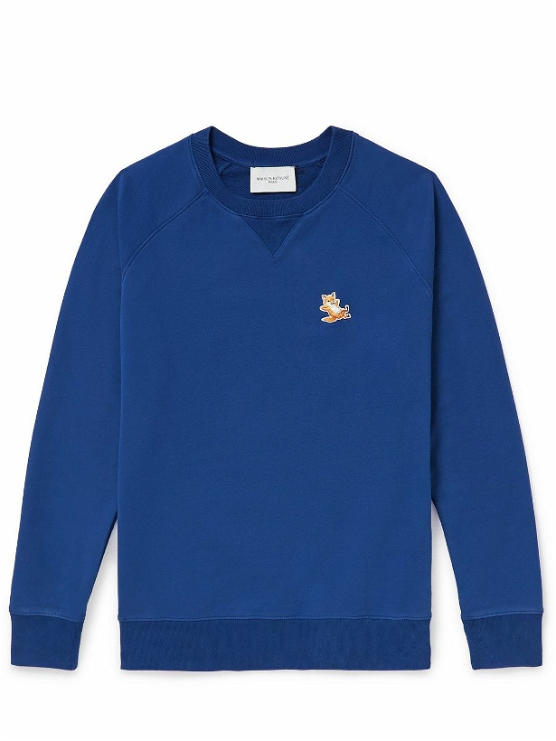Photo: Maison Kitsuné - Chillax Fox Logo-Appliquéd Cotton-Jersey Sweatshirt - Blue