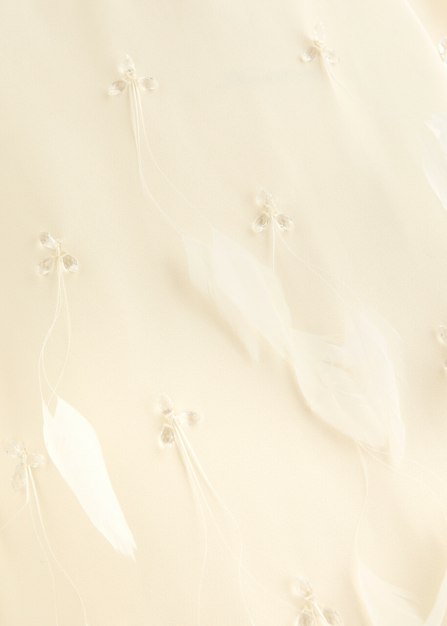 Huishan Zhang Kassia Feather-embellished Crepe Midi Dress White