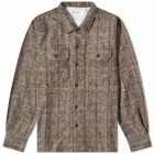 Universal Works Men's Check Wool Utility Overshirt in Brown