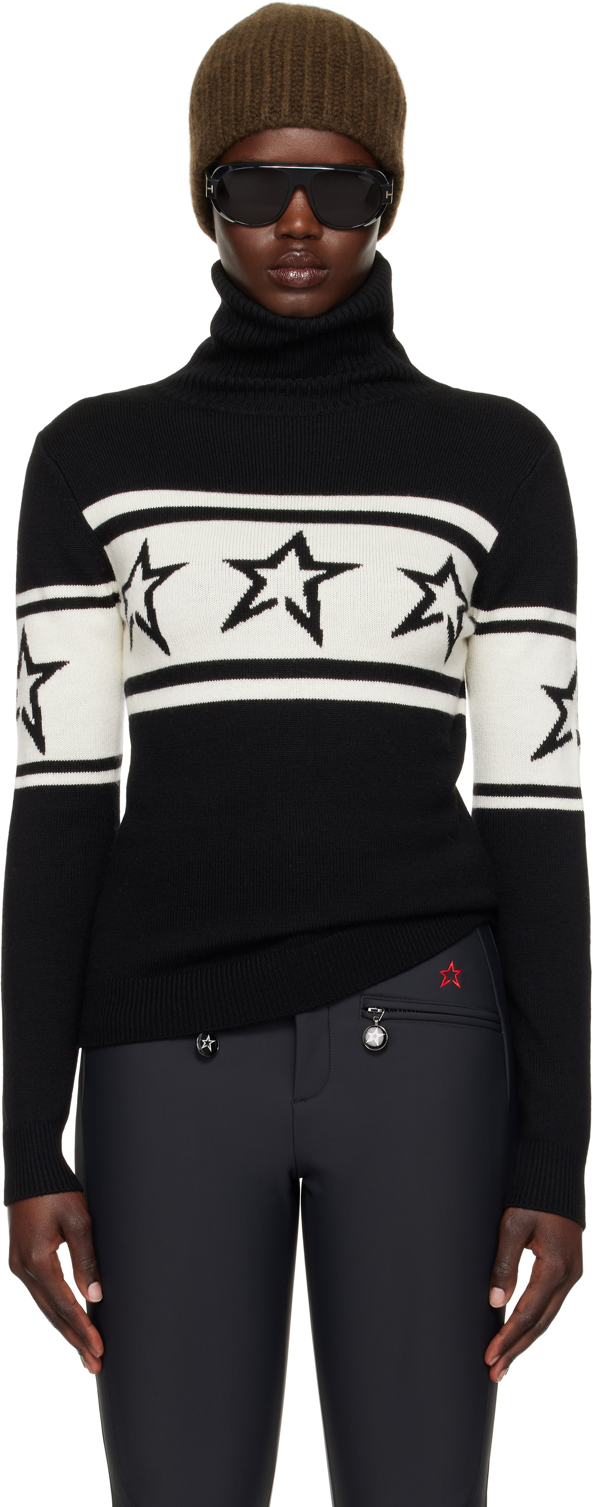 Perfect Moment Black Chopper Merino Wool Turtleneck