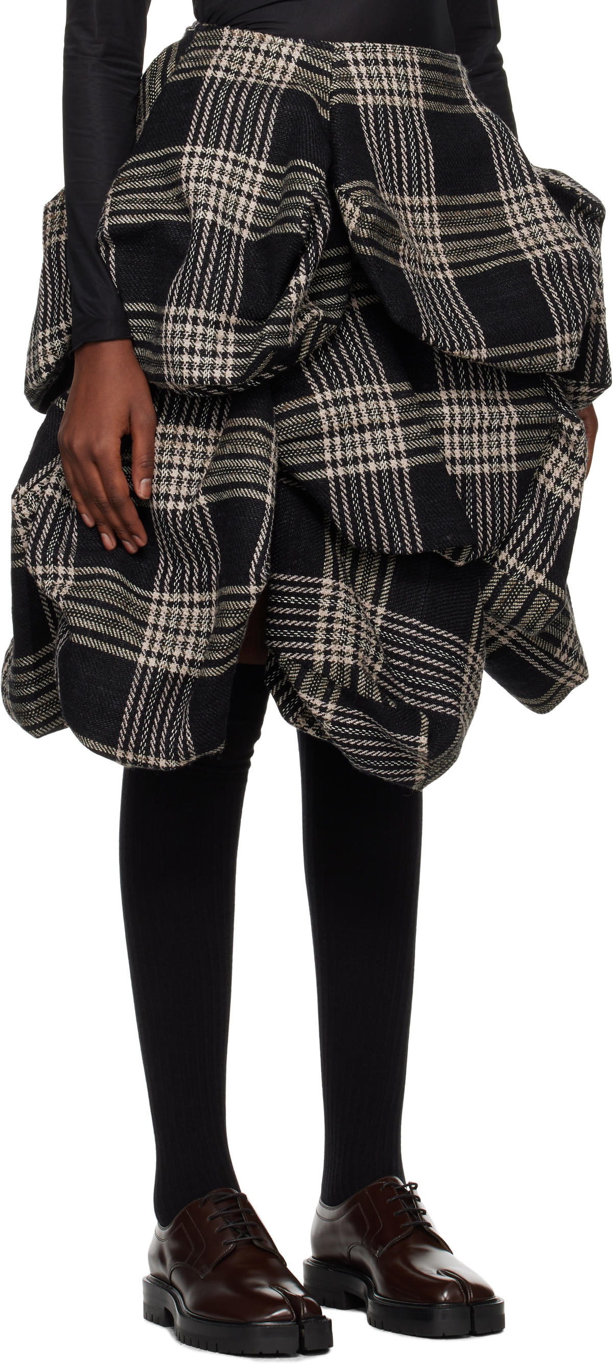 YOHJI YAMAMOTO Navy 3D Paneled Box Detail Midi Skirt