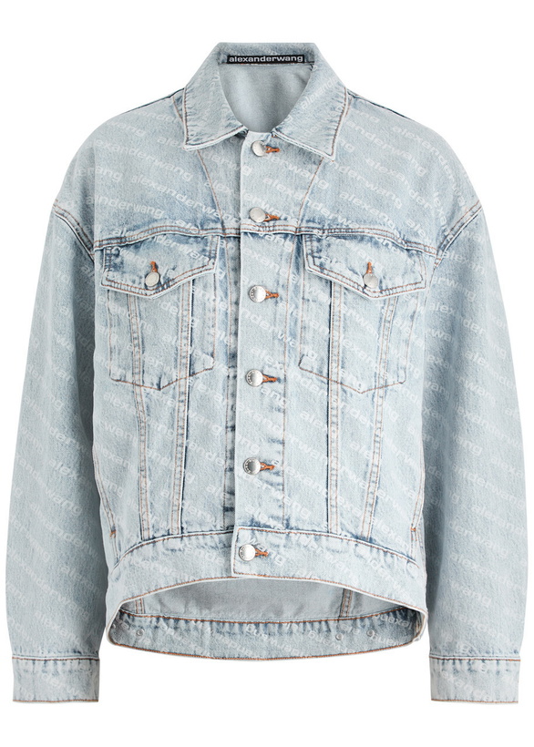 Photo: Alexanderwang.t Logo-print Bleached Denim Jacket Light Blue