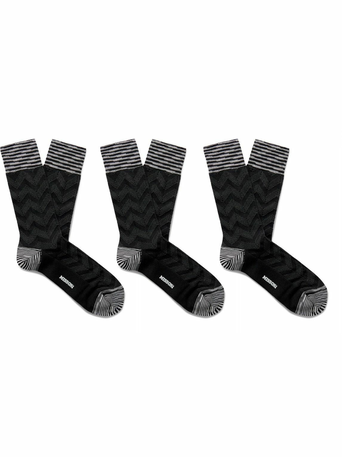 Missoni - Three-Pack Striped Crochet-Knit Cotton-Blend Socks - Black