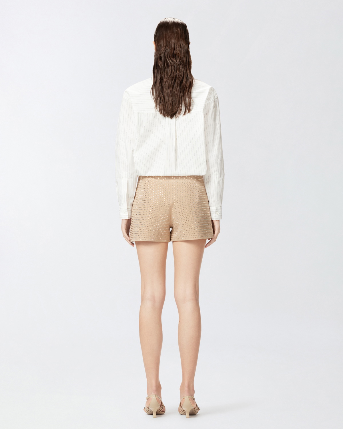 Pinko Elegant Shorts With Rhinestones Warm Taupe Beige