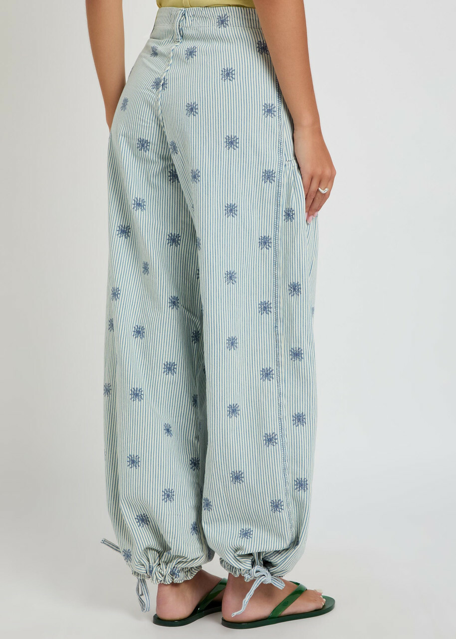 Free People Lotus Striped Embroidered Balloon-leg Jeans Blue