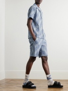 NOMA t.d. - Straight-Leg Checked Cotton Shorts - Blue
