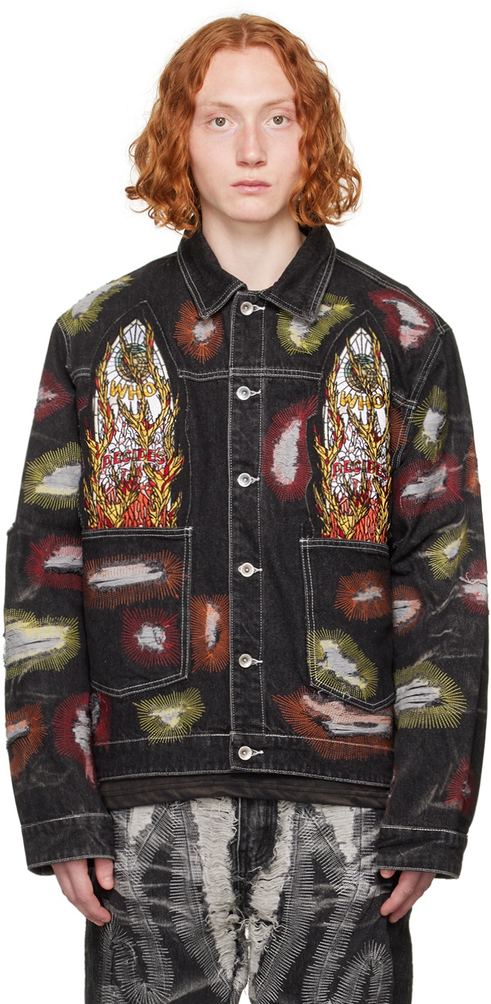 Photo: Who Decides War Black Embroidered Denim Jacket
