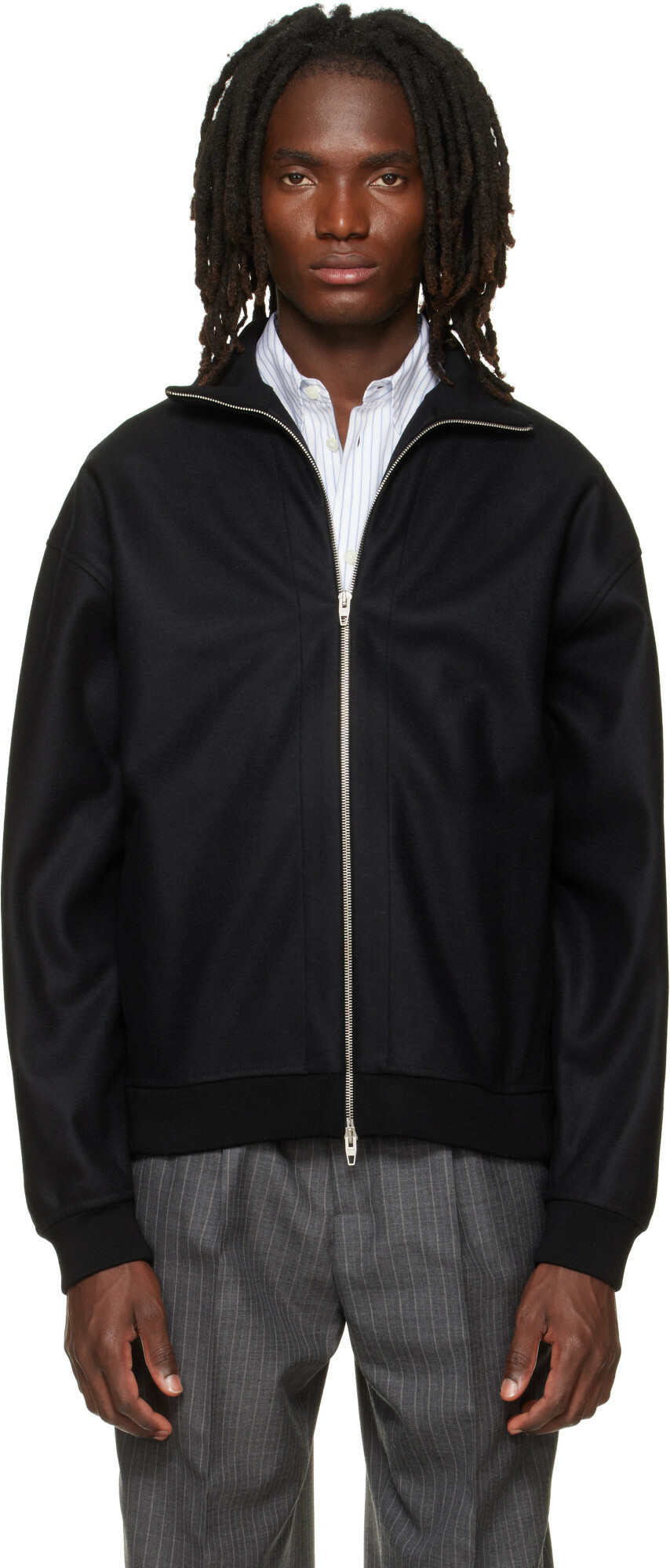 Jil Sander Black Wool Melton Zip-Up Jacket