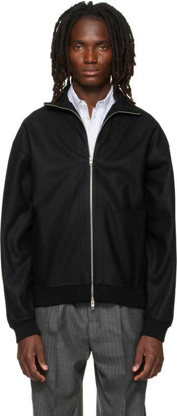 Photo: Jil Sander Black Wool Melton Zip-Up Jacket