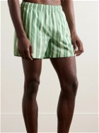 Zegna - Straight-Leg Mid-Length Logo-Embroidered Striped Shell Swim Shorts - Green