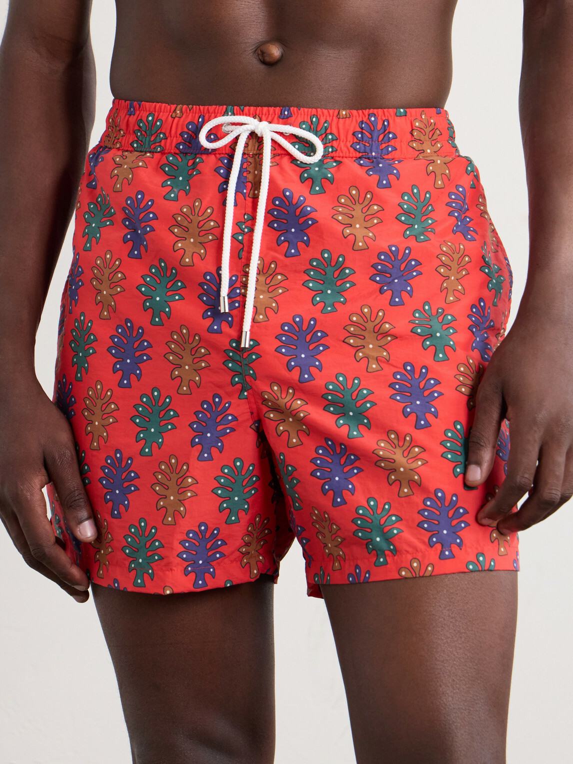 Drake's - Straight-Leg Mid-Length Printed Swim Shorts - Red