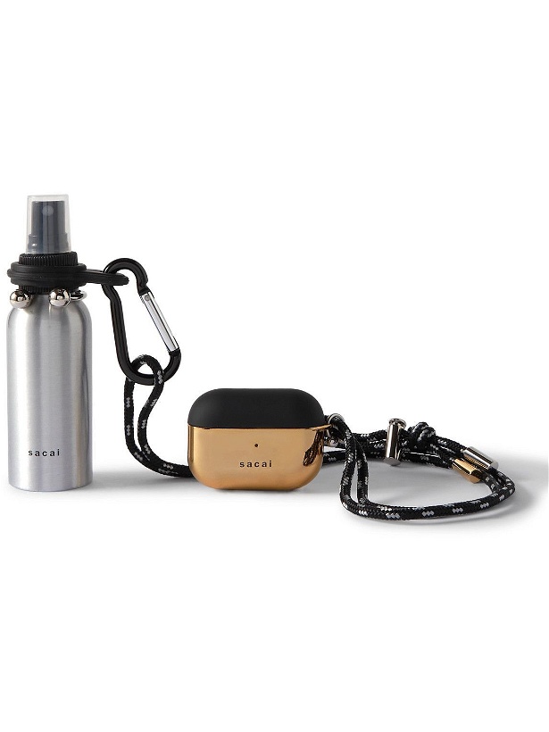 Photo: Sacai - Logo-Print Steel Water Bottle and Gold-Tone AirPods Pro Case