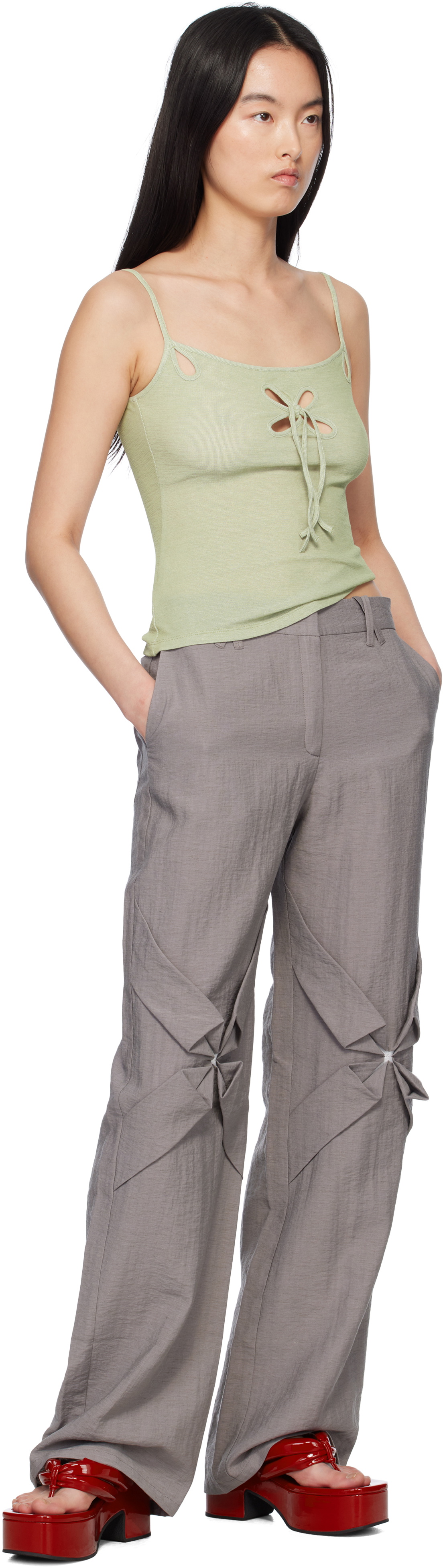 J.Kim Gray Smocked Flower Trousers