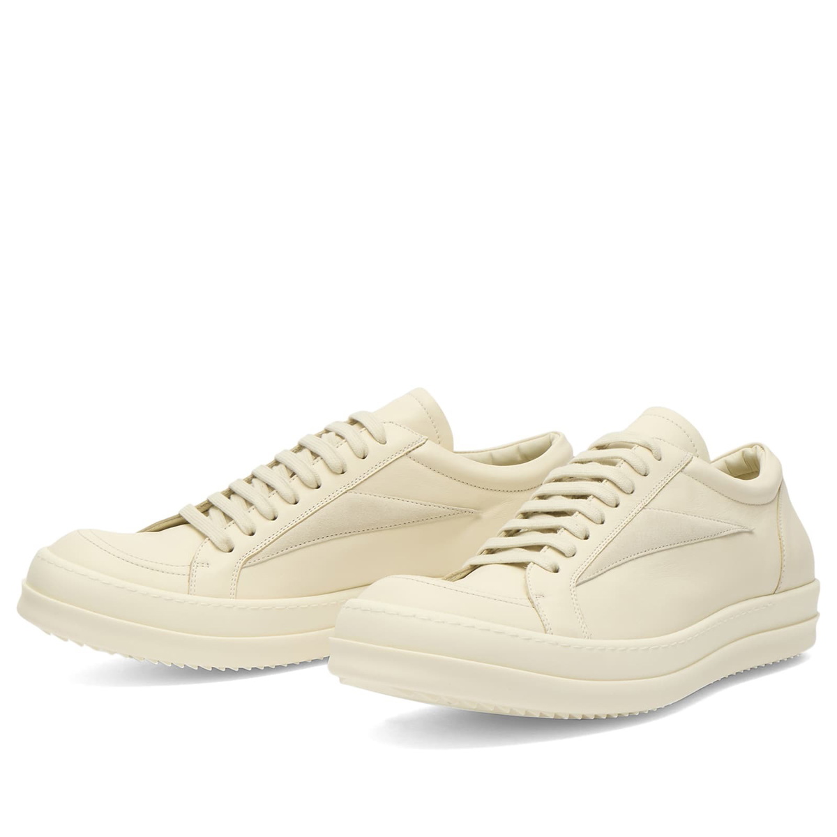 Rick Owens Men's Leather Vintage Sneaks in Milk/Milk/Milk