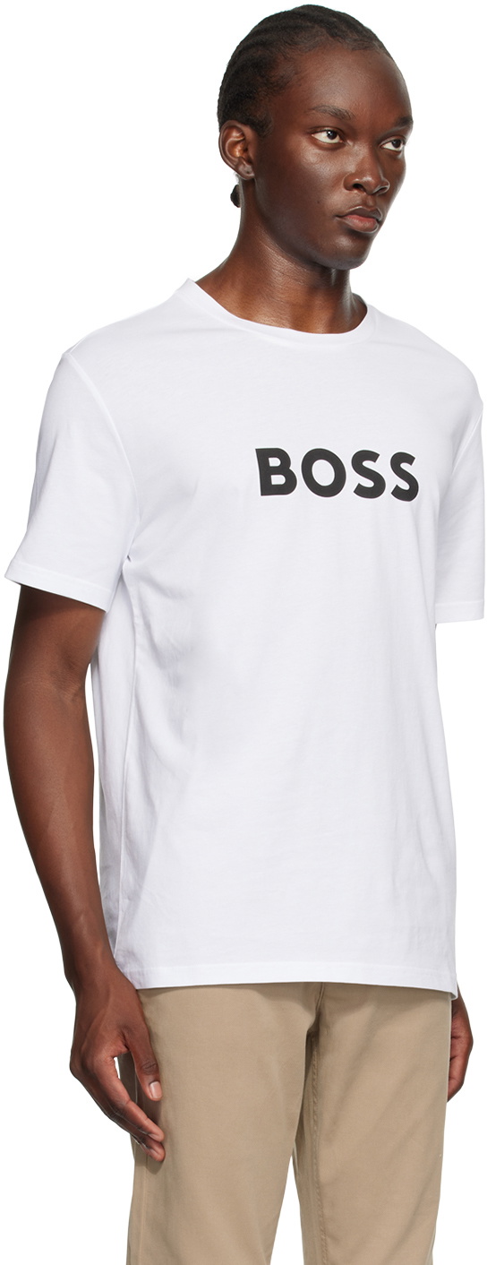 BOSS White Printed Logo T-Shirt BOSS