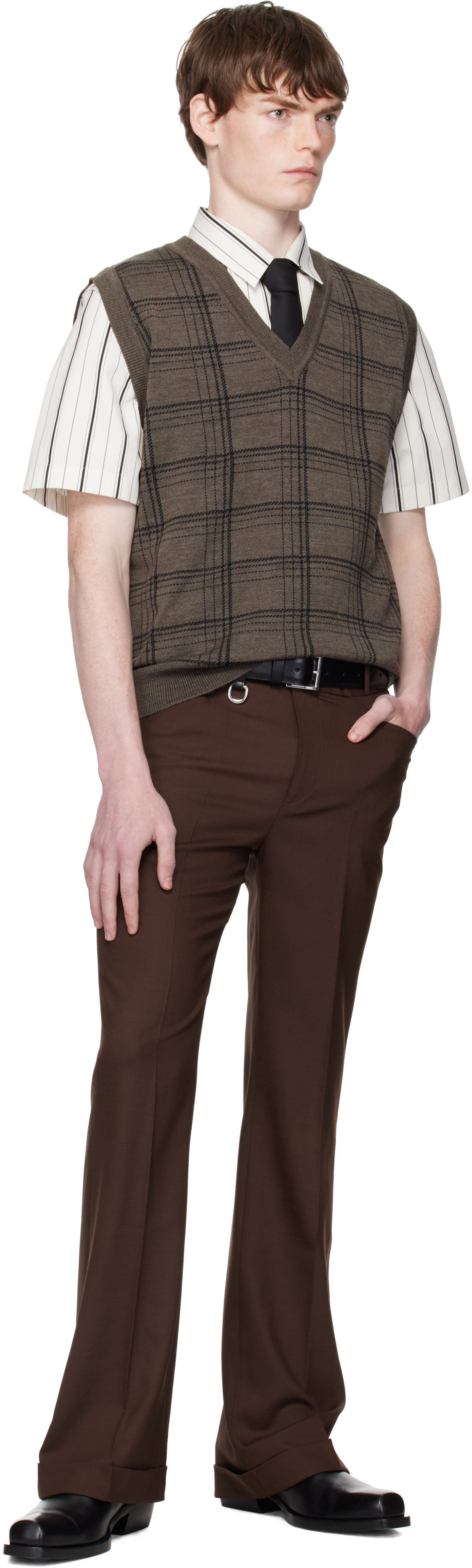 Ernest W. Baker Brown Check Jacquard Vest