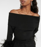 Rebecca Vallance Feather-trimmed off-the-shoulder top