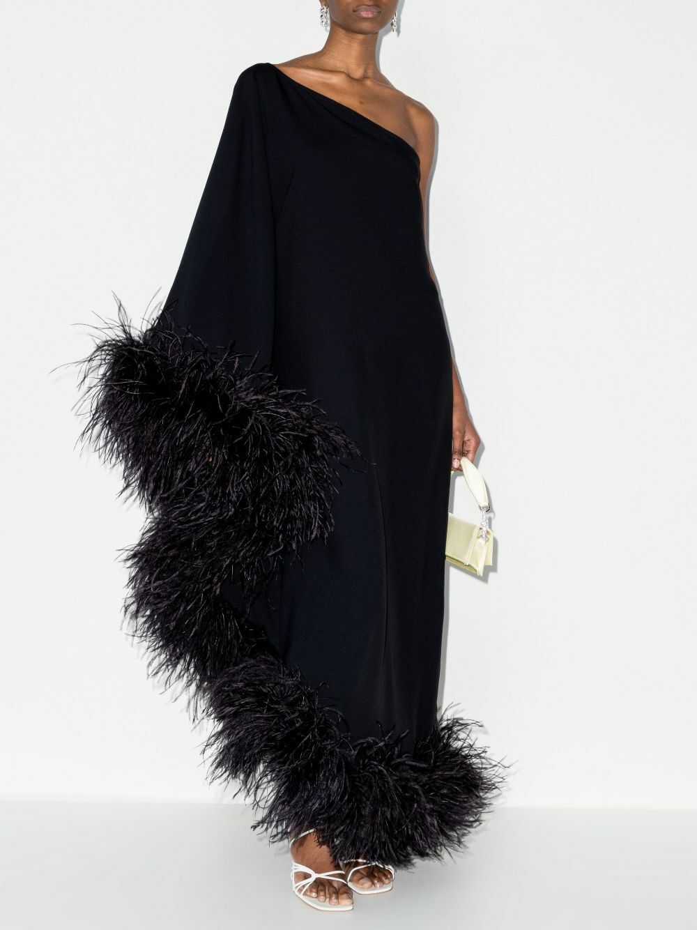 taller marmo ubud one-shoulder feather-trimmed dress Taller Marmo Ubud one-sleeve feather-trimmed crepe maxi dress 573KD Netaporter #Ispydresses