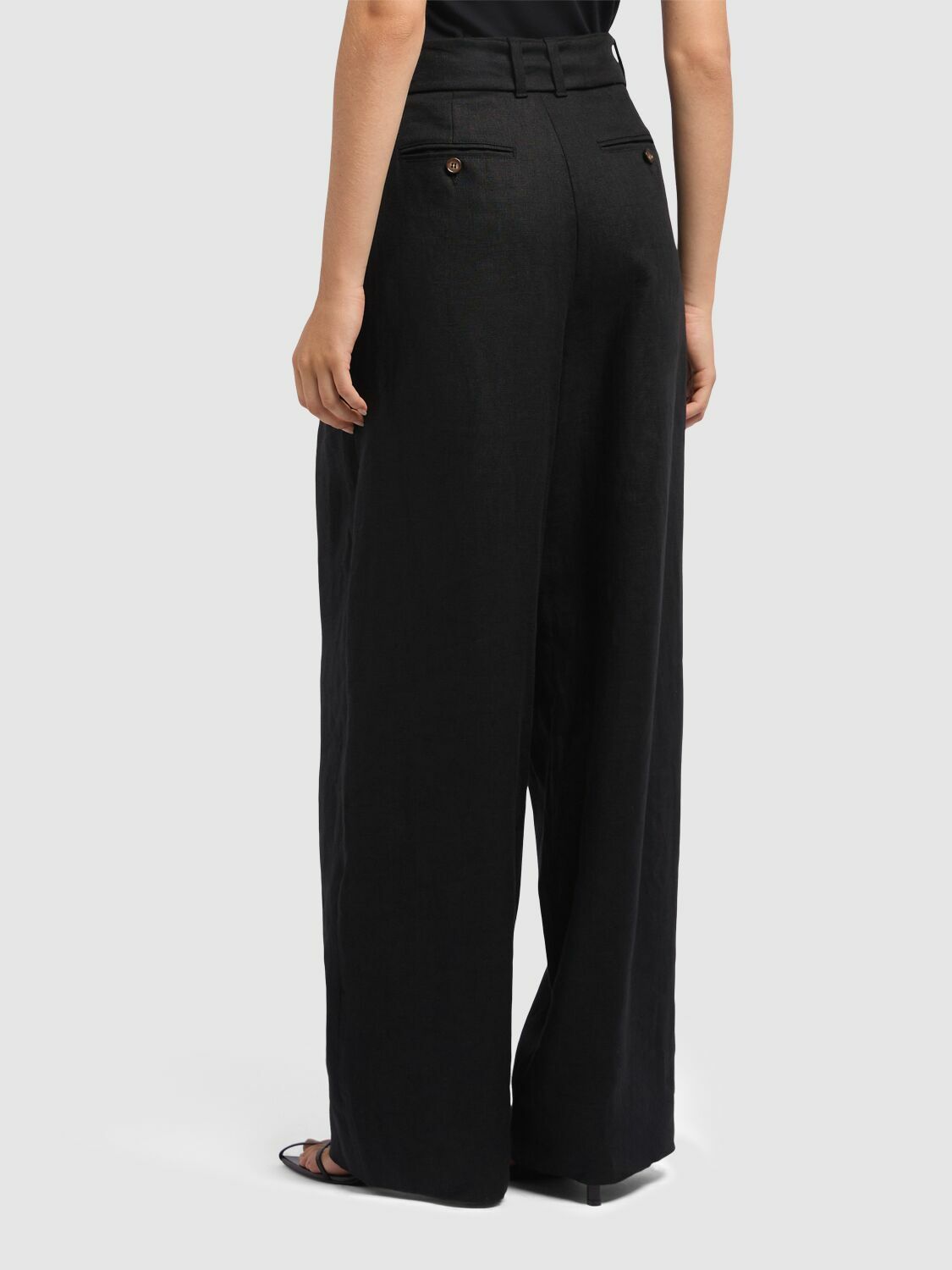 S MAX MARA Jane Belted Wide Leg Linen Pants S Max Mara
