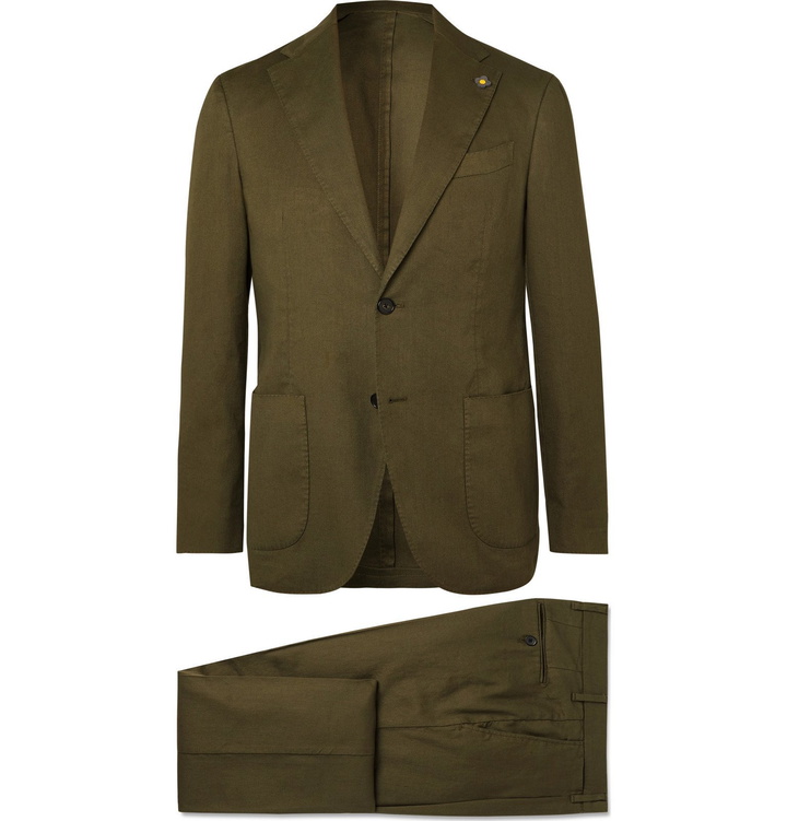 Photo: Lardini - Army-Green Slim-Fit Linen-Blend Suit - Green