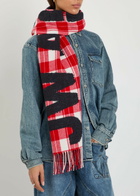 JW Anderson Logo Checked Wool-blend Scarf - Red - One Size