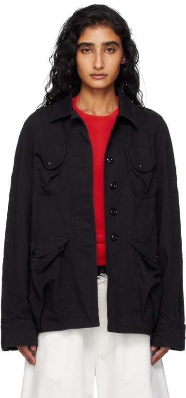Photo: OPEN YY Black Multi Pocket Safari Denim Jacket