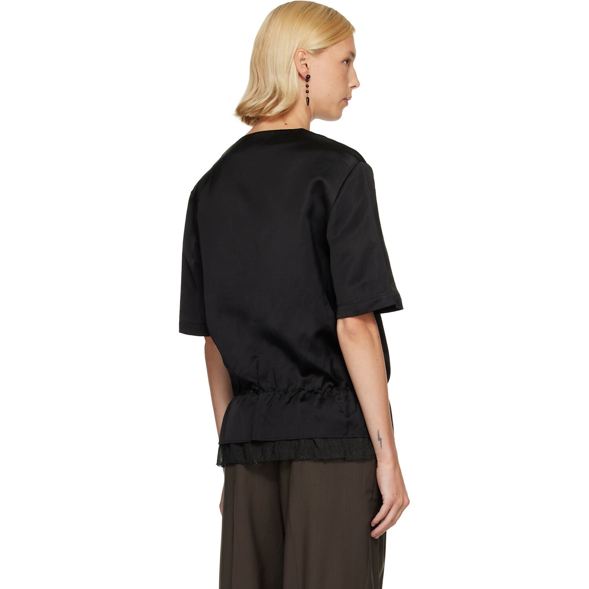 TOTEME Black V-Neck Satin Pullover Top