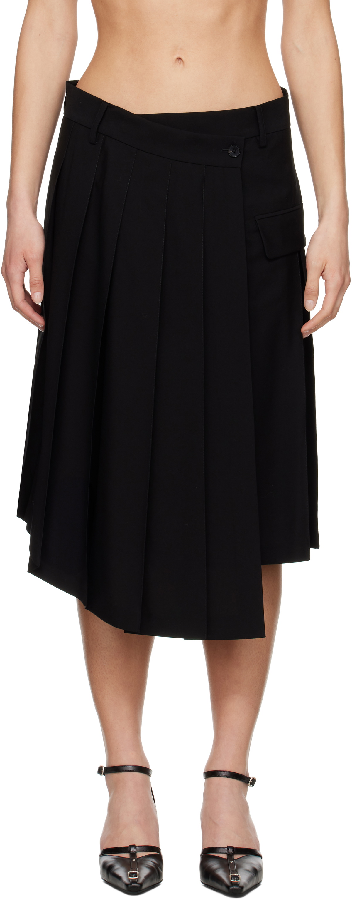 Feng Chen Wang Black Pleated Midi Skirt