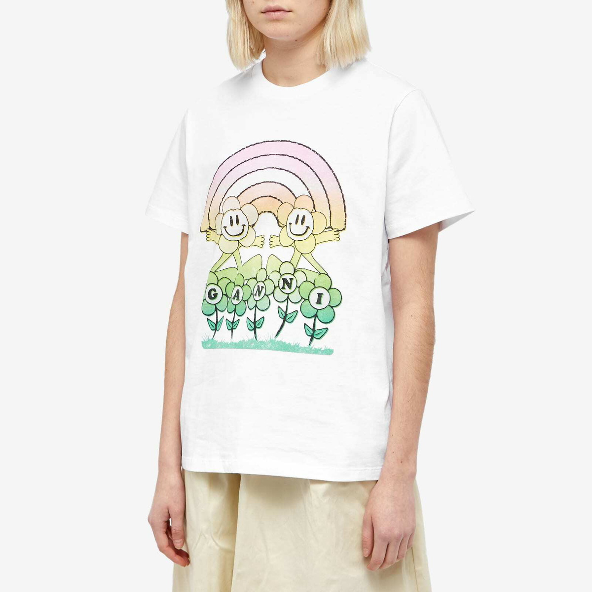 GANNI Women's Rainbow Relaxed T-Shirt in Bright White GANNI