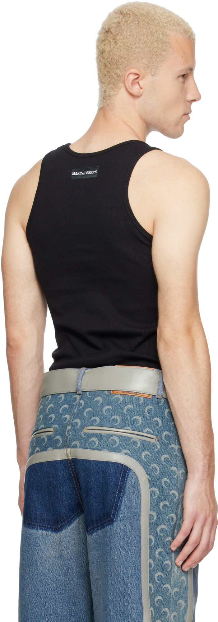 Marine Serre Black Moon Logo Ribbed Jersey Tank Top