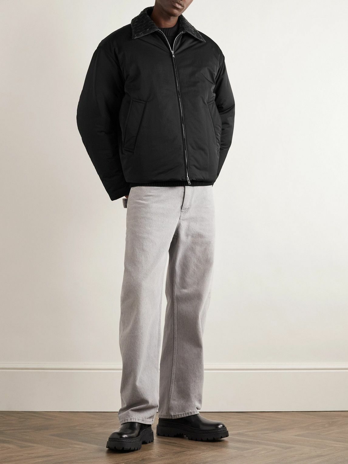 Bottega Veneta - Intrecciato Leather-Trimmed Matte-Shell Down Jacket - Black