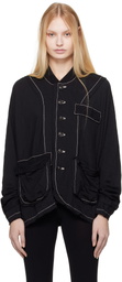 Y's Black Crinkled Jersey Cut Off Doubled Jacket