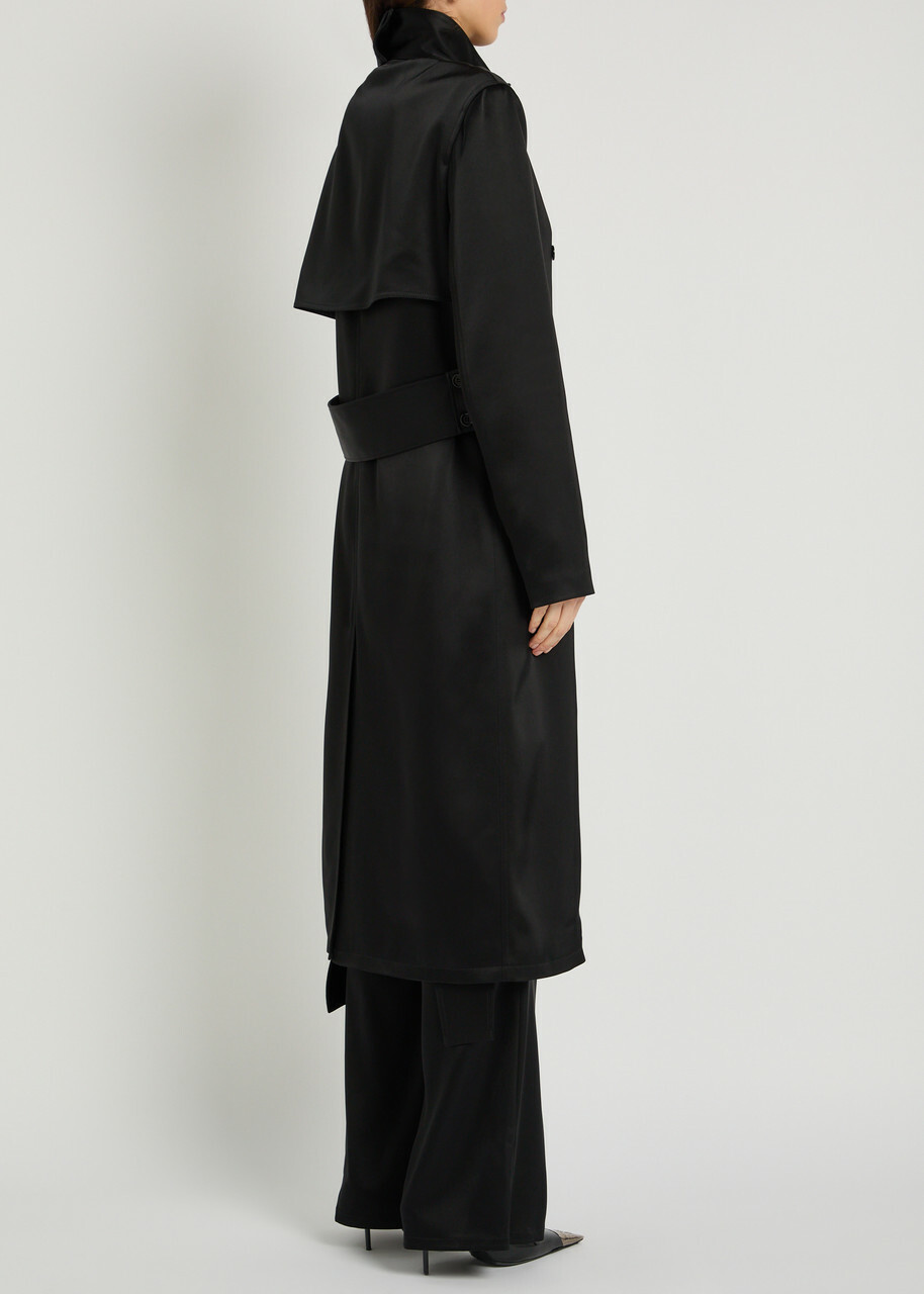 Courrèges Double-breasted Satin Trench Coat Black