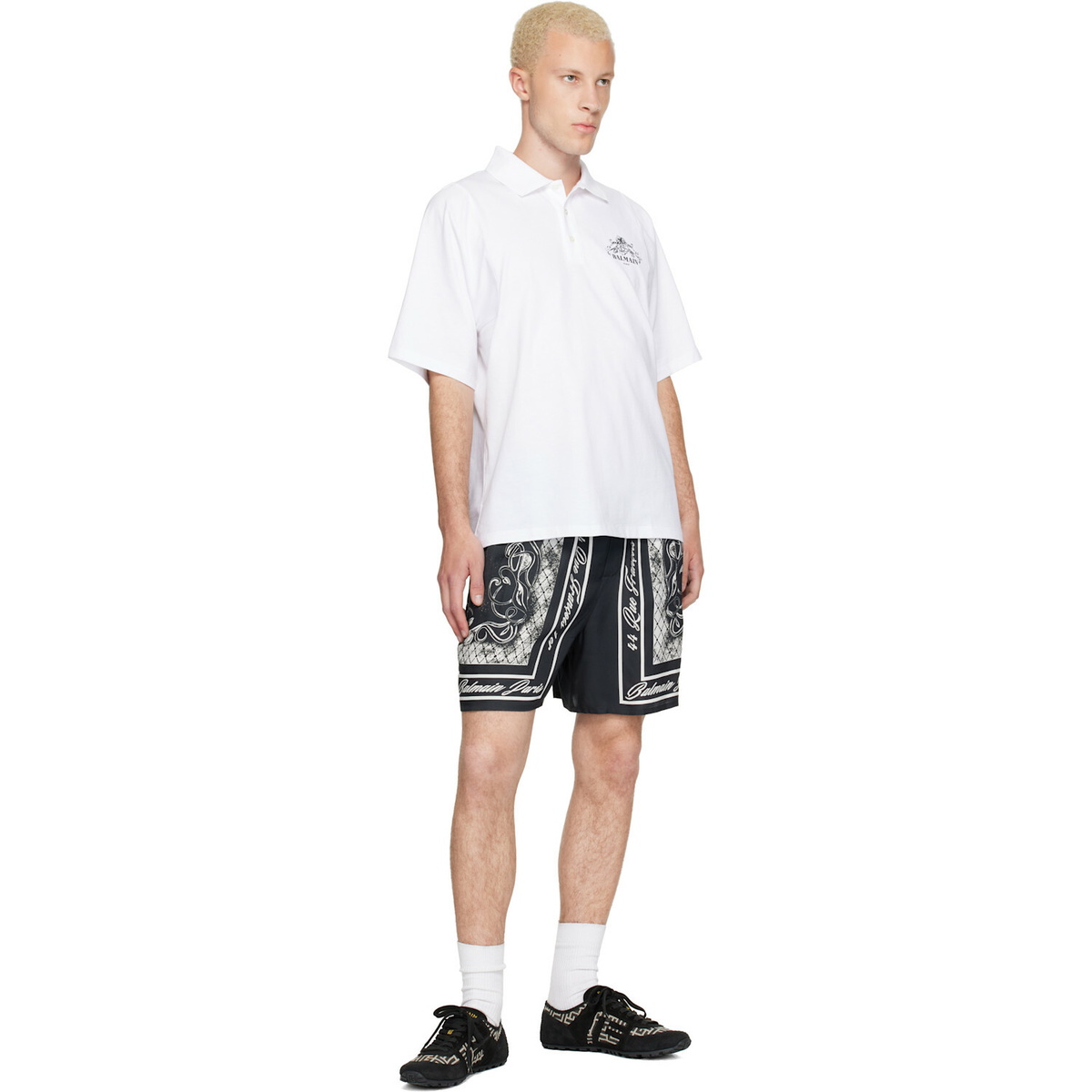 BALMAIN White Printed 'Balmain Vine' Polo