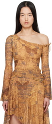 MISBHV Brown Goa Mesh Off-Shoulder Longsleeve T-shirt