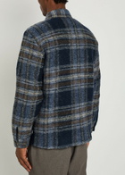 Wax London Whiting Checked Wool-blend Overshirt Navy