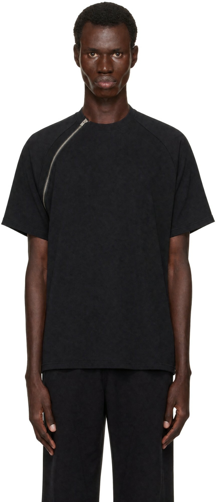 HELIOT EMIL Black Sequence Zip T-shirt