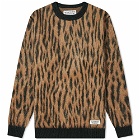 Wacko Maria Men's Leopard Mohair Crew Sweater in Camel
