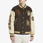A Bathing Ape Men's Line Camoulti Logo Wool Varsity Jacket in Brown