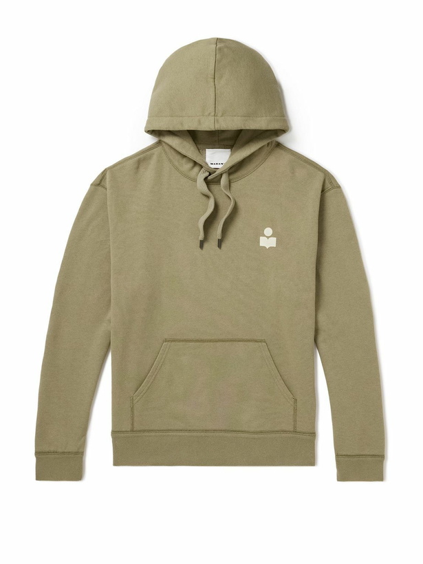 Photo: Marant - Malek Logo-Flocked Cotton-Blend Jersey Hoodie - Green