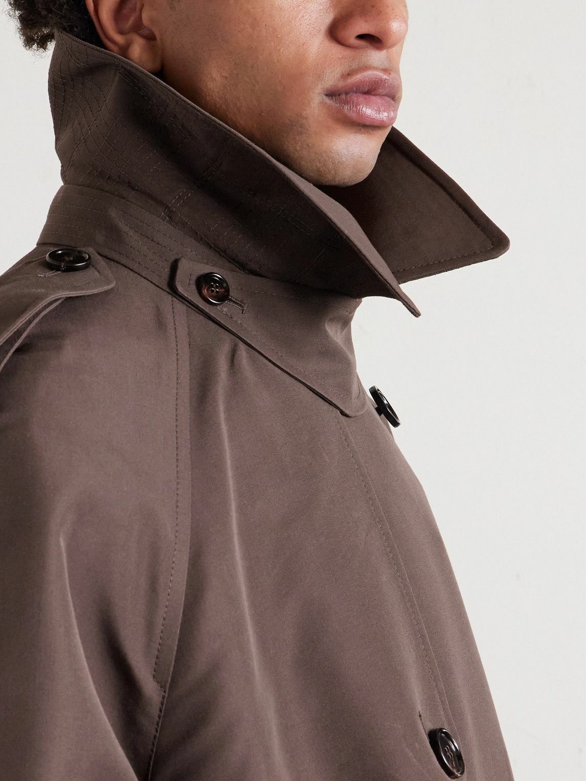 Burberry - Leather-Trimmed Silk and Cotton-Blend Trench Coat - Brown