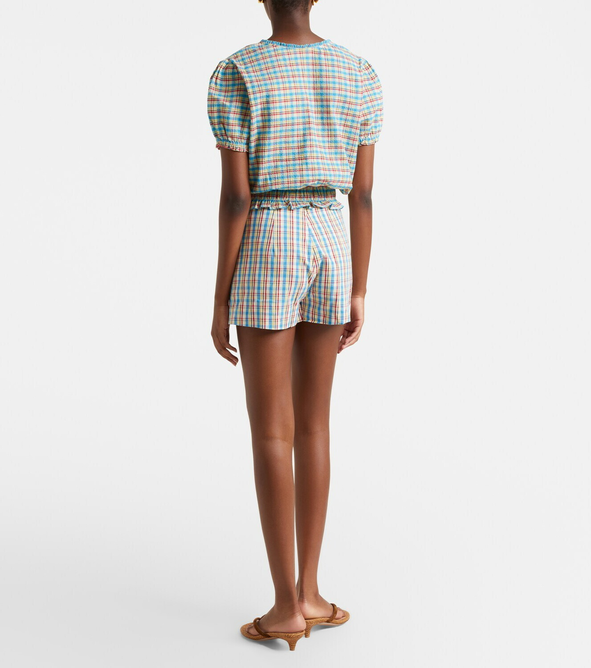 Faithfull Aurora checked cotton and linen shorts