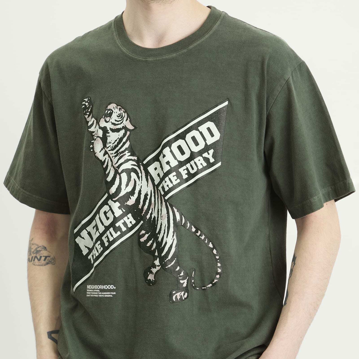 Neighborhood Men's SS-17 Tiger T-Shirt in Green Neighborhood