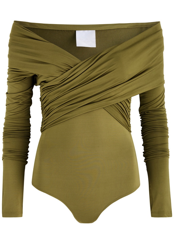 Photo: Paris Georgia Otto Off-the-shoulder Stretch-jersey Bodysuit Olive