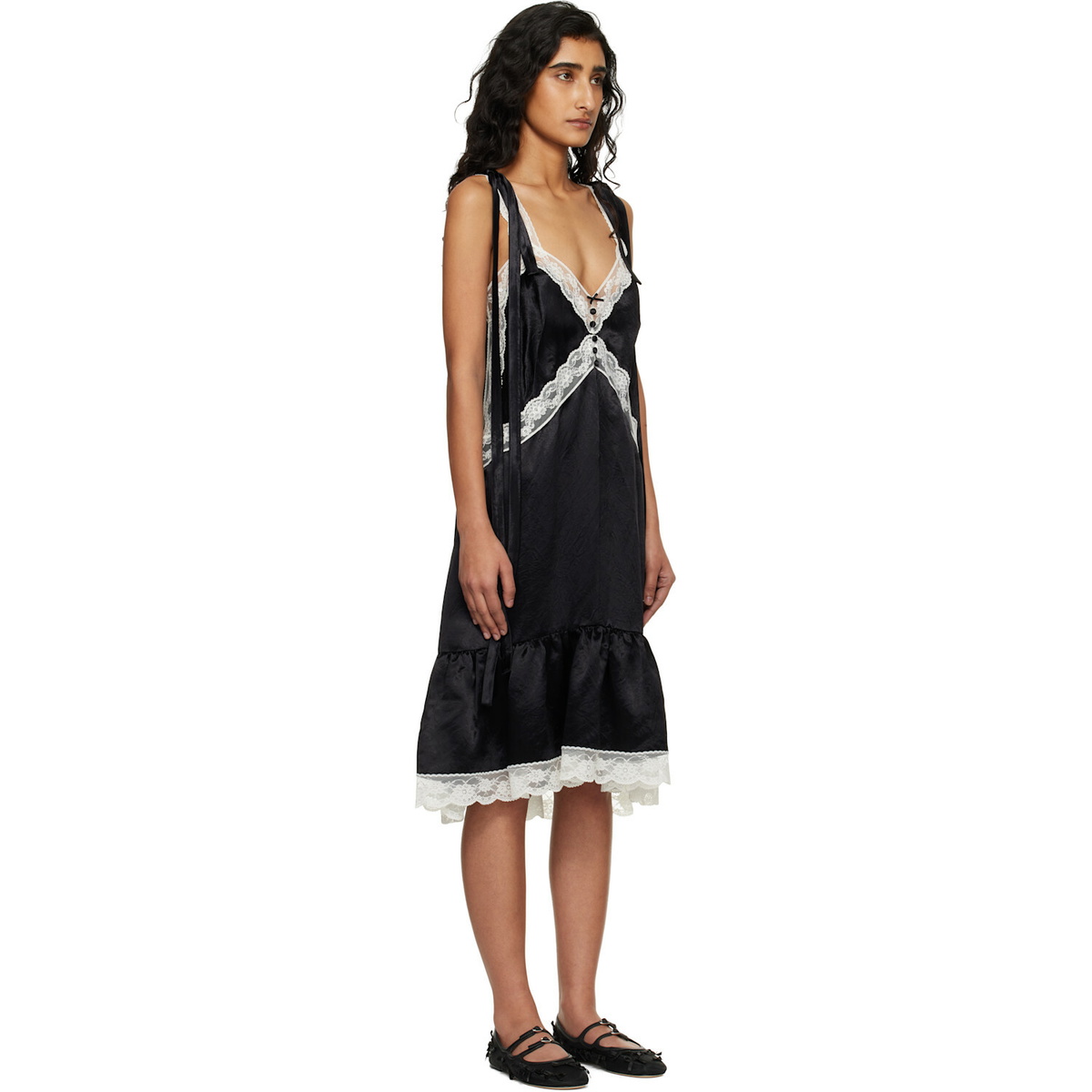 Marc Jacobs Black Satin Lace Slip Midi Dress